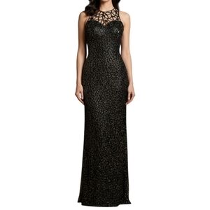 Sz 8 Brown Sequin Open Back gown Long beaded gown Y2K Vintage SCALA